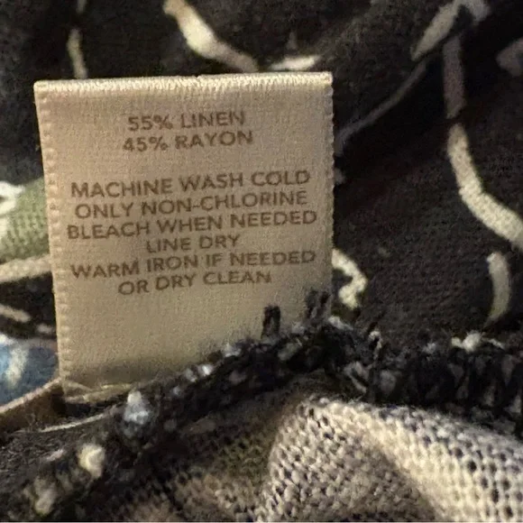 LOFT Skirt Womens L Linen Blend Pockets Pull On Elastic Floral Black Blue Green - Picture 3 of 8